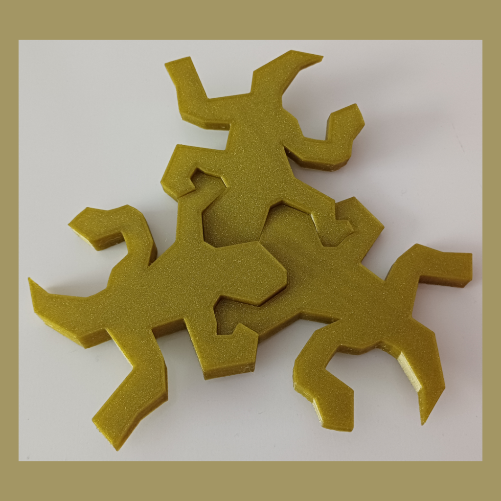 Connected Escher inspired lizards snapped together used for decoration.