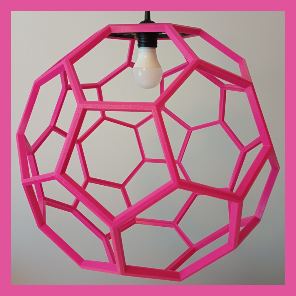 Side view of a hanging lamp shaped like a Truncated Icosahedron used for lighting.