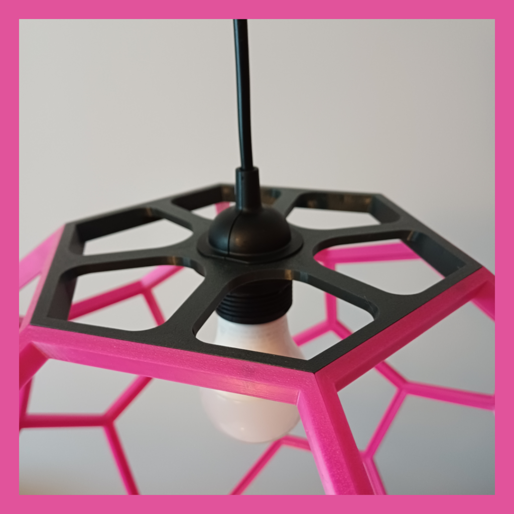 Top view detail of a hanging lamp shaped like a Truncated Icosahedron used for lighting.