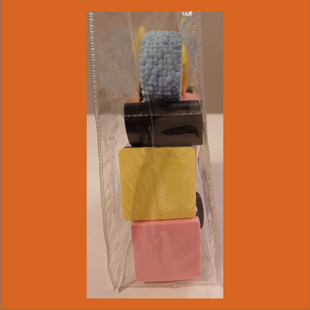 Left view of double sized liquorice allsorts in a transparent bag used for decoration.