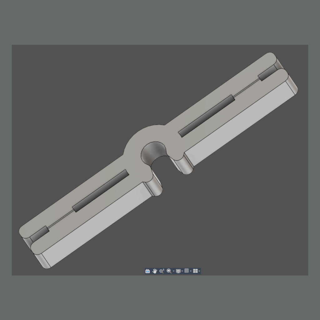Model of an inner connector of a flexible mesh panel inlay used for enhanced privacy.
